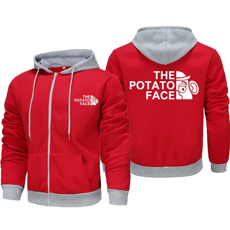 Autumn and Winter New Men\'s Zipper Hoodie Fashion THE POTATO FACE Printed New Zipper Hoodie Long sleeved Hoodie Top