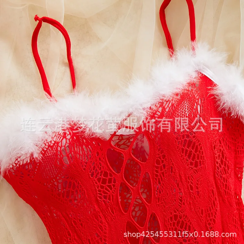 الملابس الداخلية المثيرة الجديدة ذات الحجم الكبير مثيرة ومثيرة فستان شبكي لعيد الميلاد وزي من قطعة واحدة أطقم مغرية ولطيفة