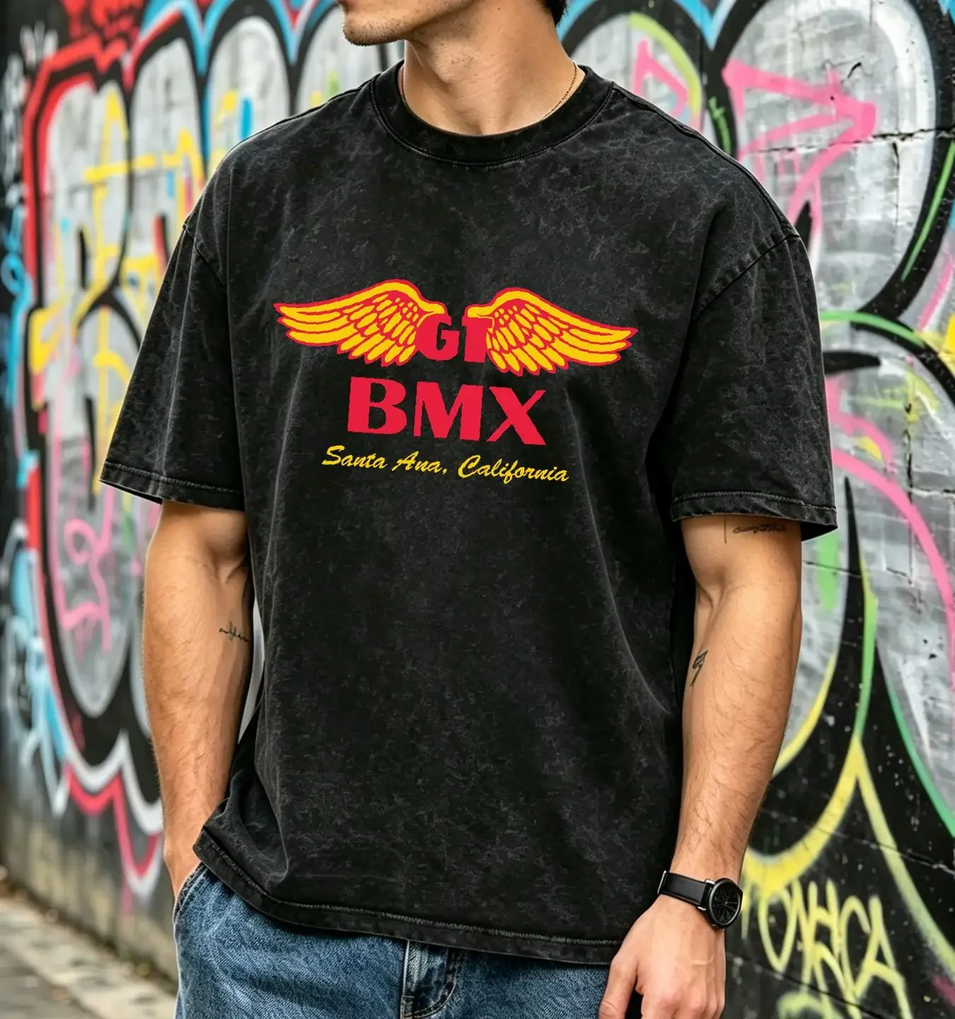 washed T Shirt NEW GT BMX Santa Ana California Logo Biker Size Usa S M L XL 2XL long or short sleeves vintage Washed Unisex