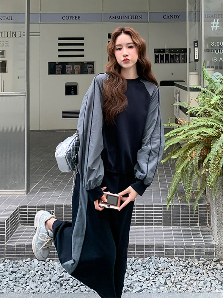 

Color Block Hoodie And High Waist Skirt Set Women's Fashion Casual Anti-Aging Two-Piece Suit Spring Autumn New Arrival