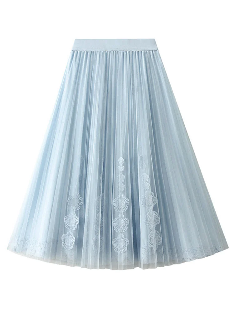 

Double Layer Yarn Skirt With Lining 2022 Summer New Mesh Cute Midi Skirts For Women Party Wedding Clothing G478