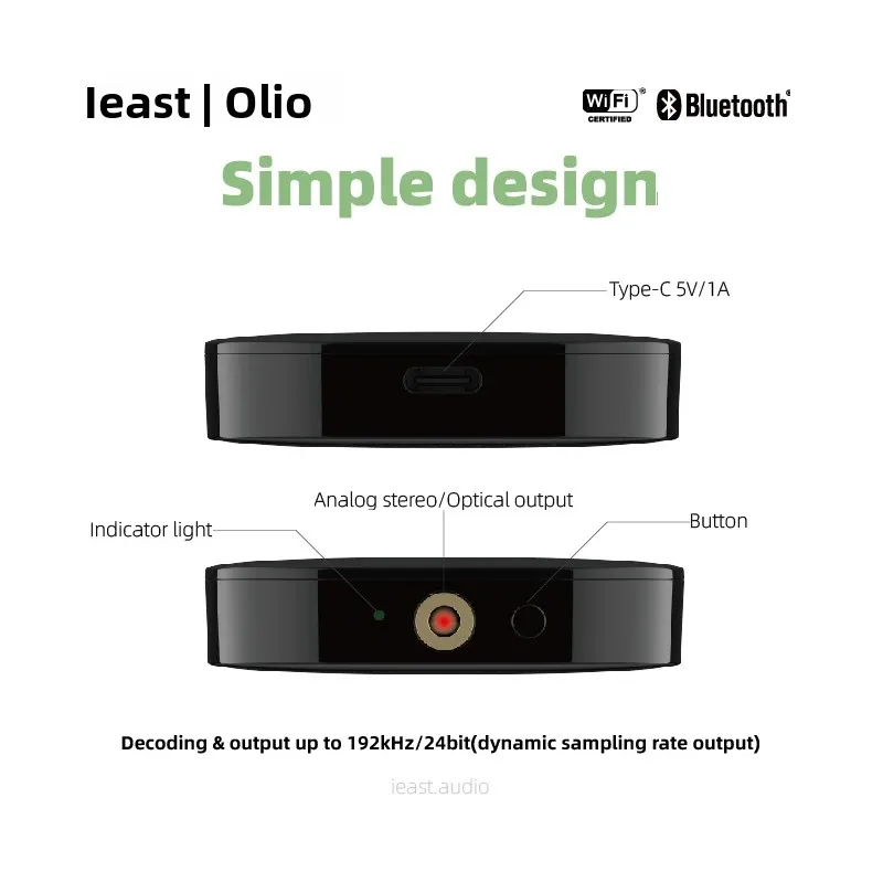 

IEAST Olio Smart Audio Streamer, Wi-Fi & AirPlay 2 Hi-Fi Receiver, Multi-Room High Fidelity Wireless Audio Playback