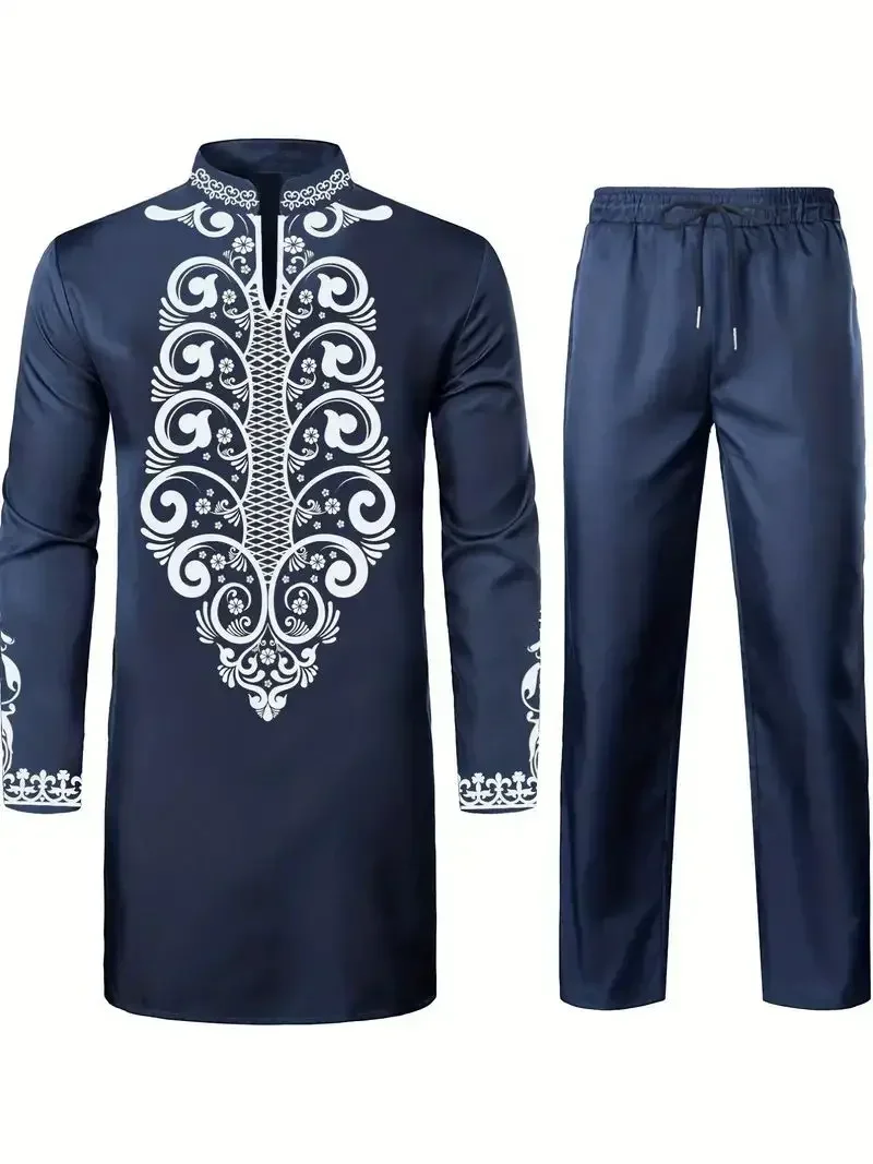 البوب أربعة مواسم الساخن بيع موضة جديدة الرجال 2 قطعة مجموعات الأفريقي نمط العرقية ملابس كاجوال وسراويل الرجال المسلمات الملابس