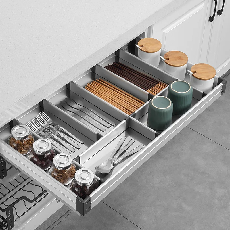 Kitchen cabinet tools Single-layer pull basket with built-in compartment for storing seasonings Drawer-type open shelf damping