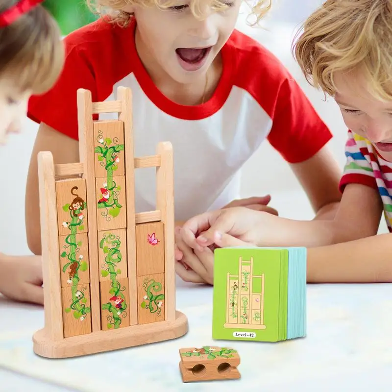 Juego de mesa de apilamiento, bloques de caída, juegos de mesa, bloques de construcción apilables de madera, juego de mesa educativo familiar para niños de 3 años o más