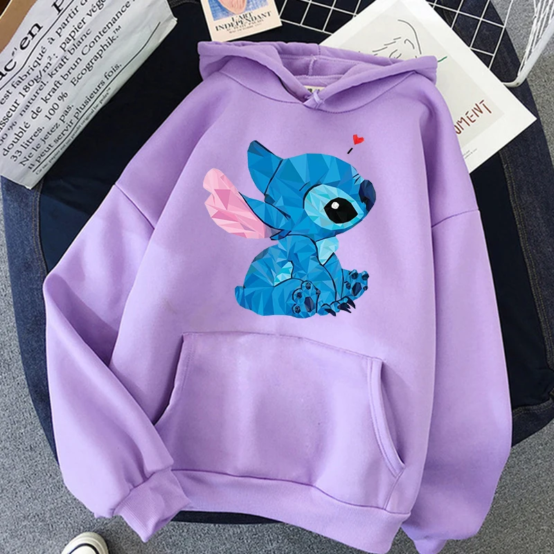 HIP HOP Cartoon Winter Disney Stitch Hoodies Women Harajuku Cute Anime Sweatshirt Manga Streetwear Hoody Female Unisex