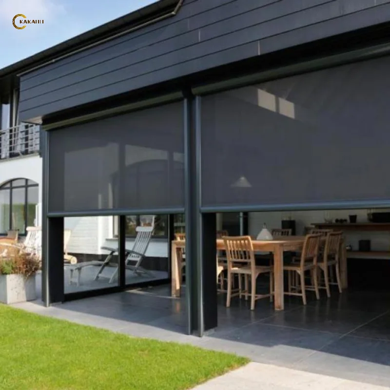 

KAKADU Motorized Zip Track Blinds Outdoor Custom Windproof Aluminum or Pvc Outdoor Blinds Screen