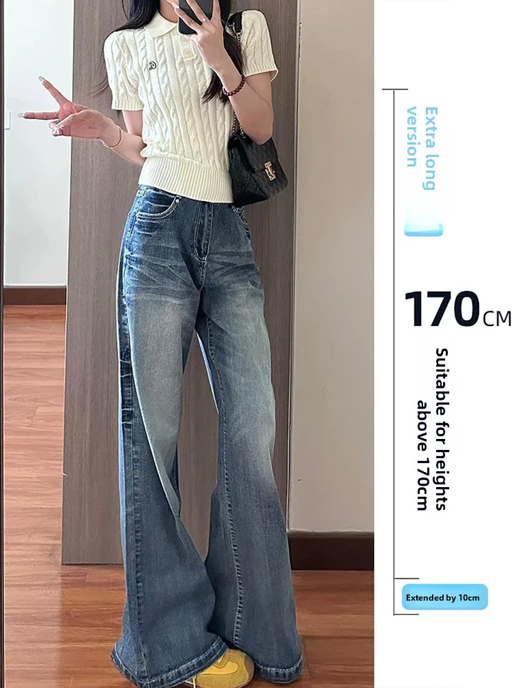 

High Waist Wide Leg Jeans Women's Autumn Winter Long Version Waed Blue Dra Floor-Length Pants American Sle Vintage Wind