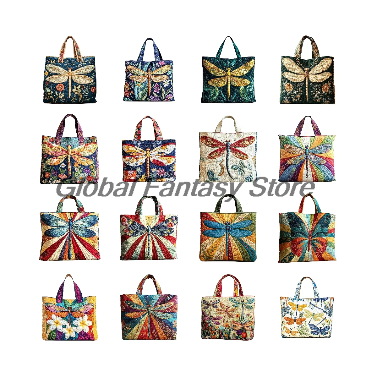 

Floral Dragonfly Pattern Quilted Tote Retro Shoulder Bag Women's Casual Daily Handbag For Shopping
