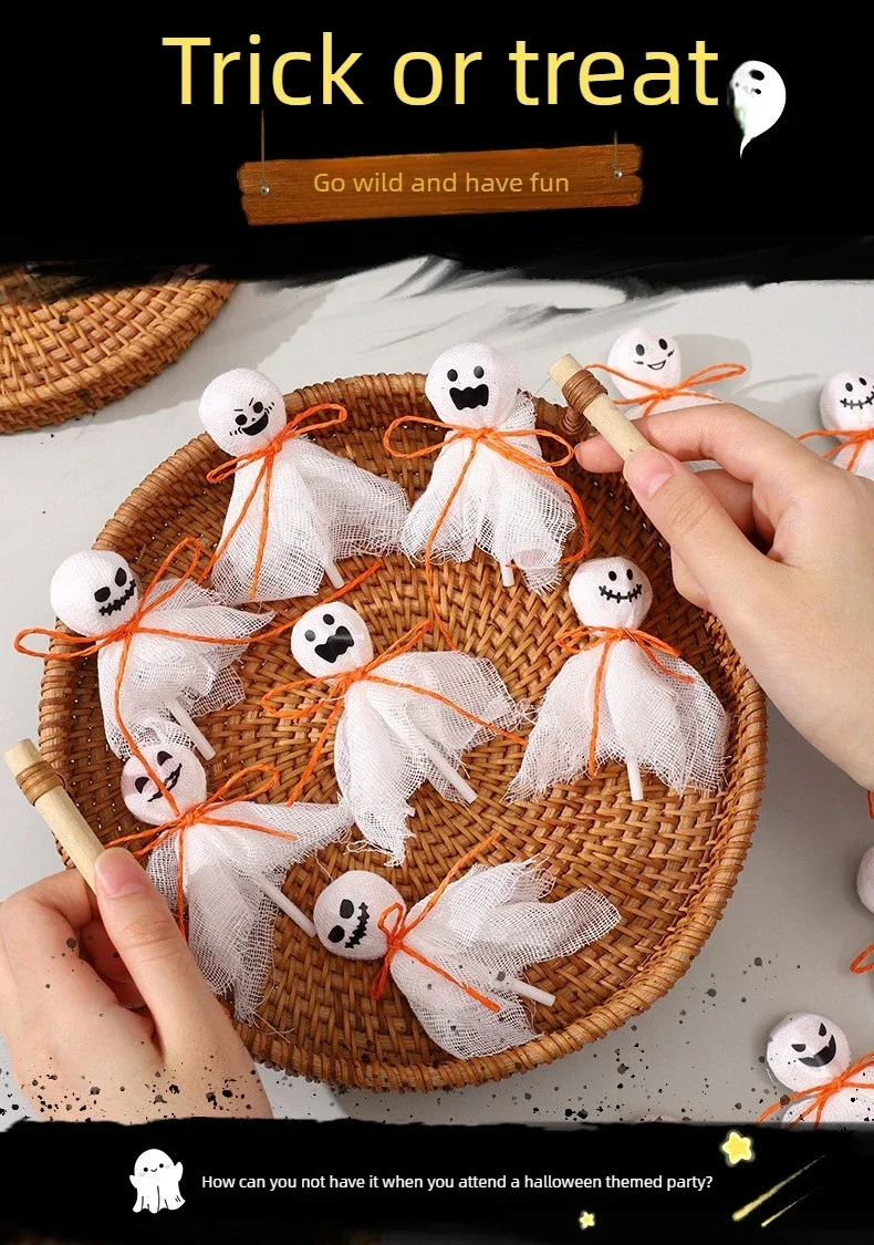 12-120 Stück Halloween DIY Lollipop Dekorations-Set Geister-„Trick or Treat“-Bonbonverpackung Stoff-Aufkleber-Set Party-Zubehör Bastelmaterialien – Detail 2
