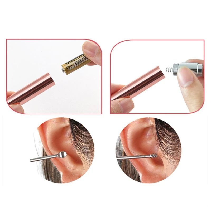 Universal หูทำความสะอาดหูขี้ผึ้งเครื่องมือกำจัดไฟฉาย Earpick Rose Gold Drop Shipping