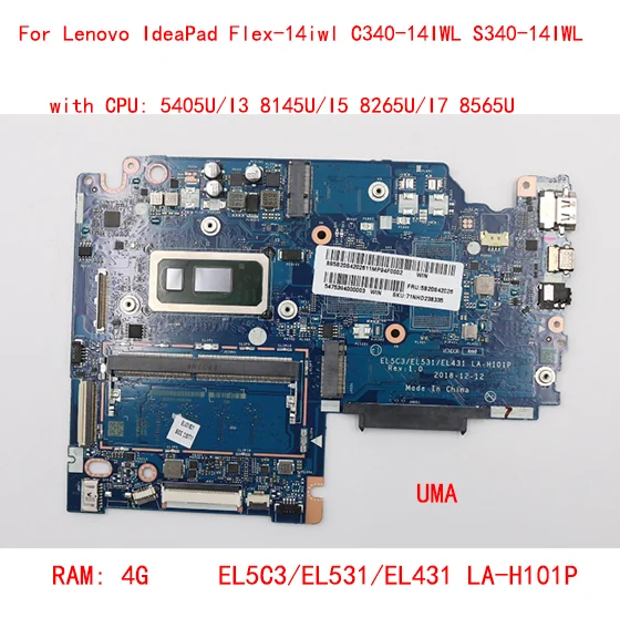 For Lenovo IdeaPad S340-14IWL Laptop Motherboard SN LA-H101P PN 5B20S42026 models with CPU I7-8565U RAM 4G DDR4 100% test work