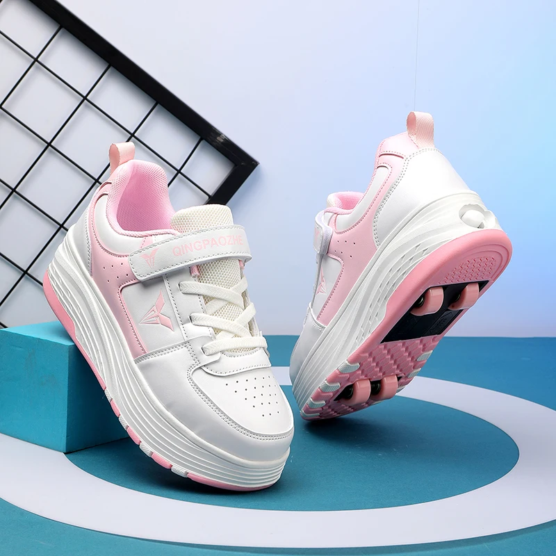 Youth Roller Shoes Fashion With 4 Wheels Parkour Boys Girls Parkour Semi Professional Walking Pulleys Street Urban Skate Shoes