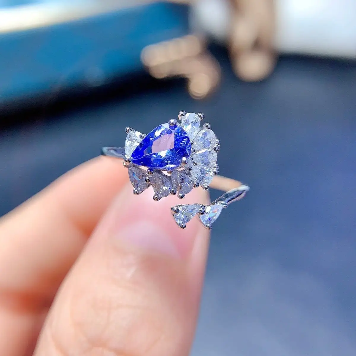 ZECAA Tanzanite Fine Jewelry Woman Tanzanite Ring With Natural Tanzanite Gemstone 5*7mm Silver Lady Tanzanite Ring Jewelry