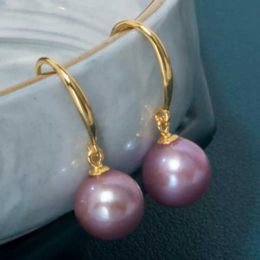 

Highlights 16MM Purple Shell Pearl Earrings 18K Party VALENTINE'S DAY Gift Lucky Fashion