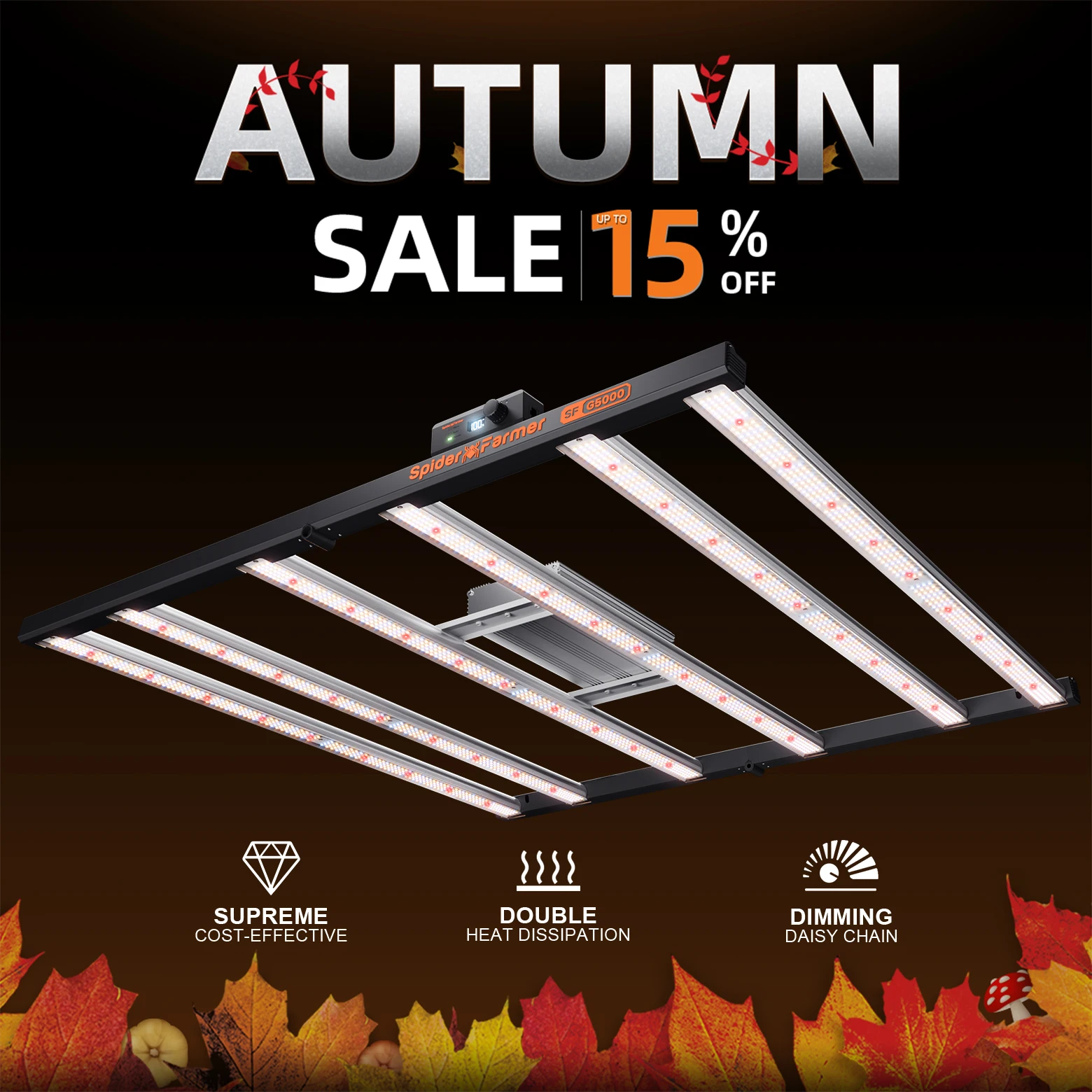 Spider Farmer G5000 480W Spettro completo LED Coltiva la luce Commerciale CO2 Idroponica per interni per piantine Vegetazione Piante da fiore