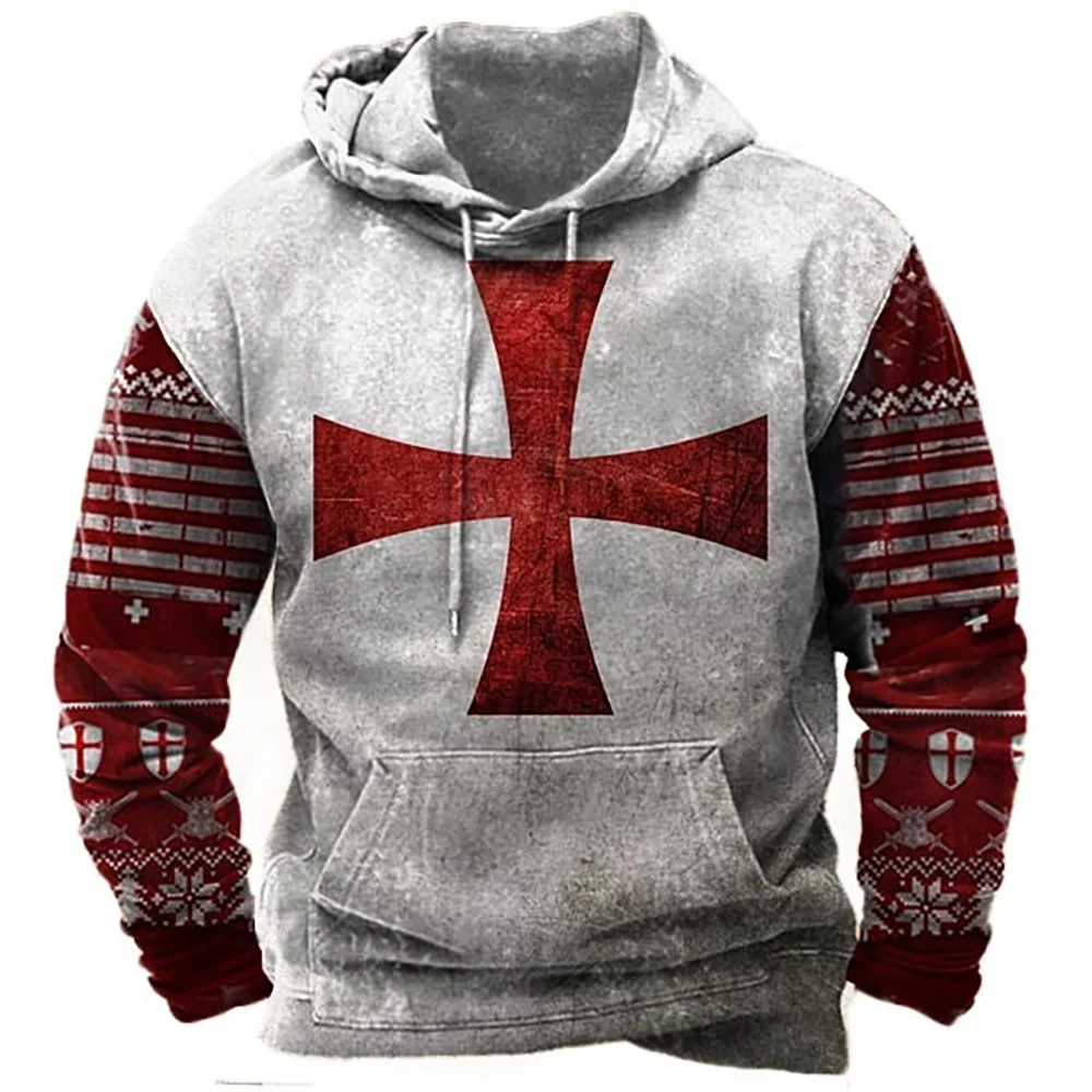 Vintage Hoodie 3D printed Knight Temple For Men Sport Shirt Oversized Tops Retro Hooded Plus Size Fashionable Street Loose