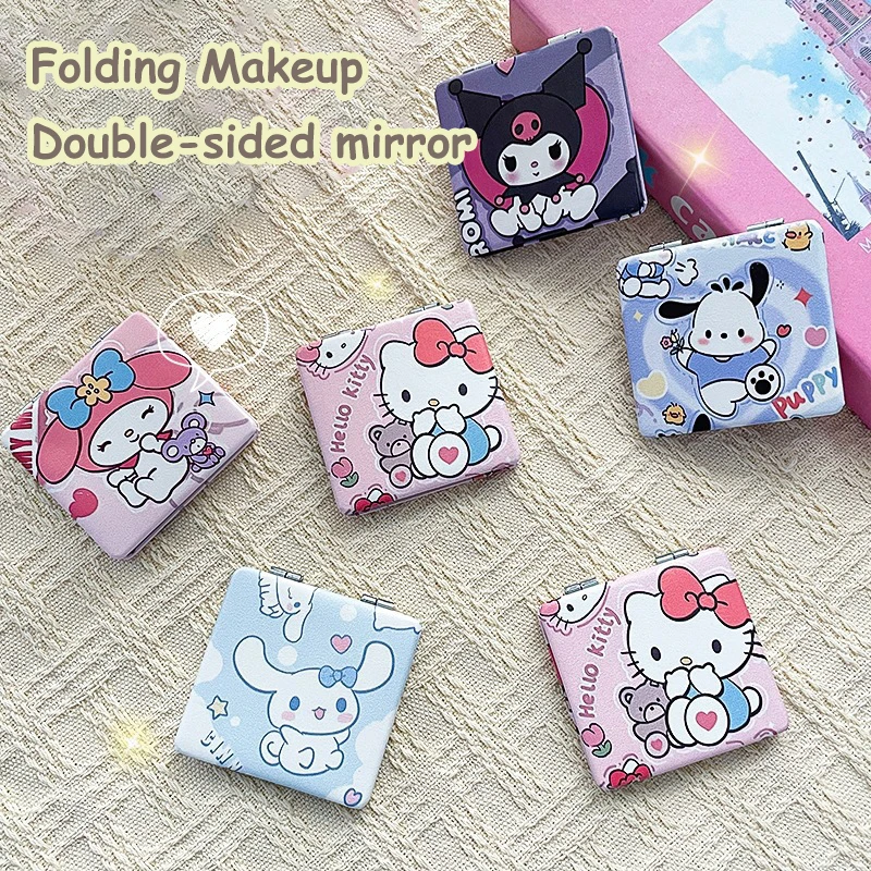 Sanrio Cinnamoroll Kuromi Portable Mirror Small Mirror Student Compact Portable Makeup Girl Heart Folding Makeup Mirror