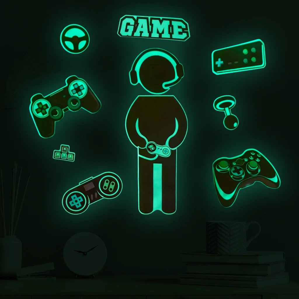 Game Handle Gaming Zone Luminous Wall Stickers Glow In The Dark Sticker For Boys Room Living Room Bedroom Home Decor Poster