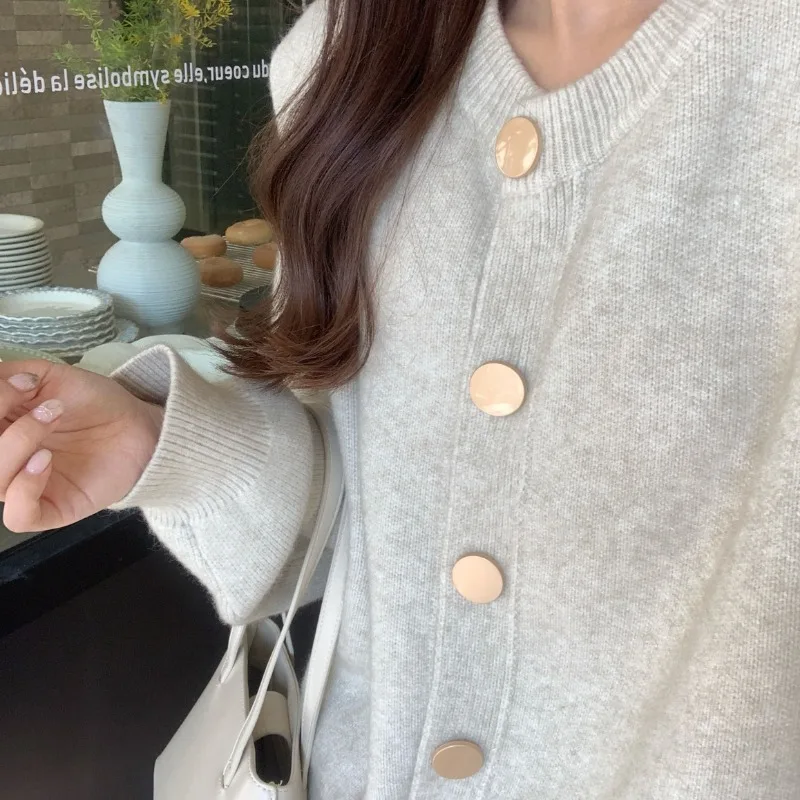 Office Lady Knitting Cardigan Women Autumn Winter Casual O-neck Solid Color Sweater Coat Fashion All-match Trend Knitwear Tops