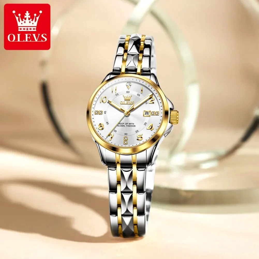 OLEVS 2910 Luxury Quartz Watch for Women Classic Digital Scale Stainless Steel Waterproof Luminous Calendar Ladies Wristwatches