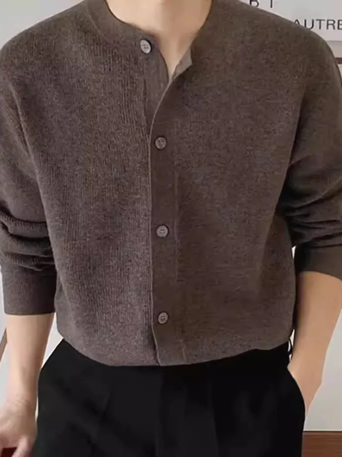 

Men's Knitted Wool irt Thin Long Sve round Ne American Casual Workwear Faionable Open Cardigan Sle Warm Youth irt