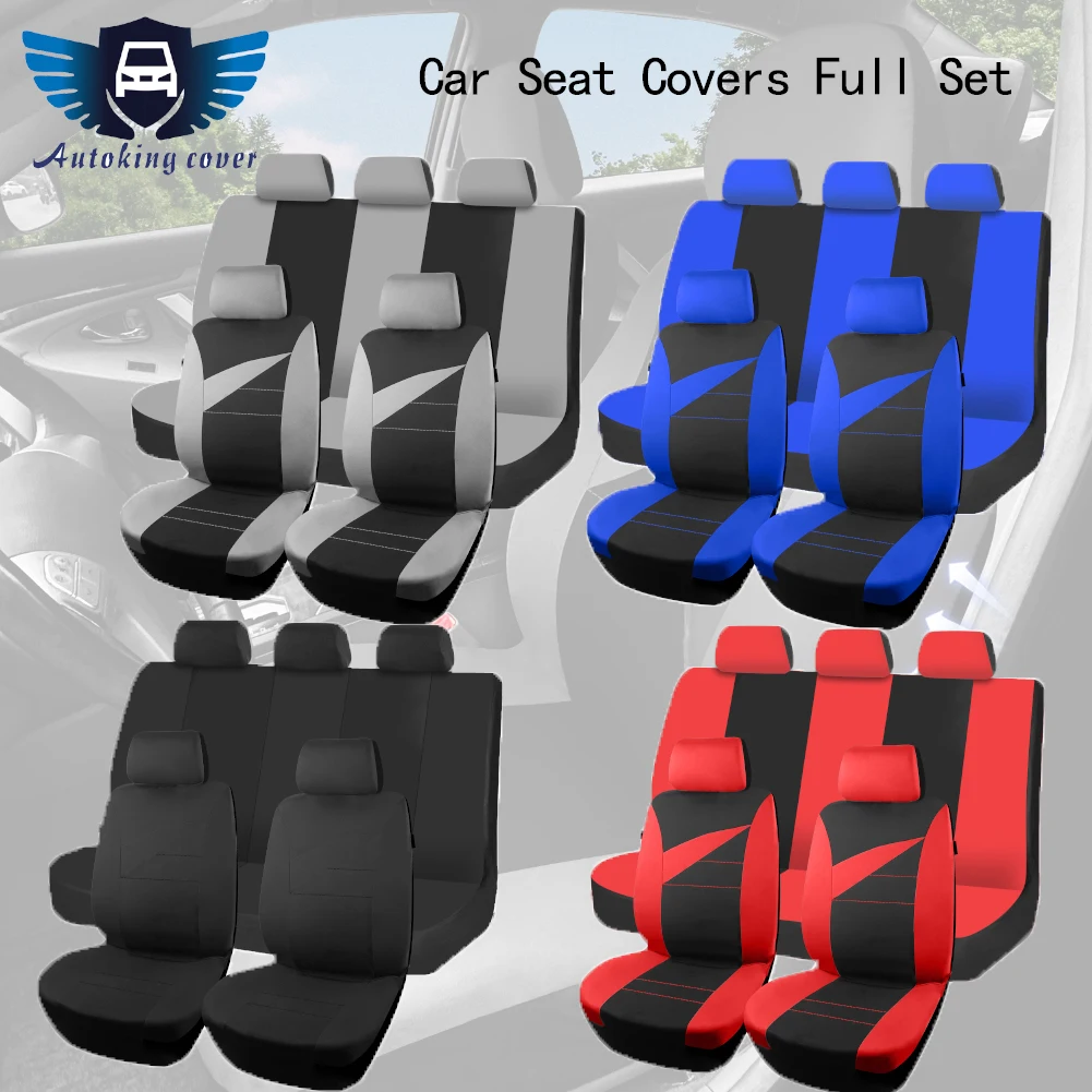 AUTOKING Universal Car Seat Covers Stitched Design Full Set Front Rear Airbag Compatible Auto Interior Protector for Most Car