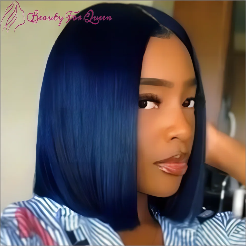 180% Density Short Bob Wig Dark Blue Colored Lace Frontal Wigs Human Hair Transparent Lace Front Wig Glueless Wig For Women