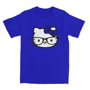 Hello Kitty Cotton Pure T -shirt dành cho nam và nữ, đen và trắng, kính mọt sách, áo phông crewneck, áo ngắn, áo sơ mi nam 8 Áo sơ mi chính bán hàng chính - №4