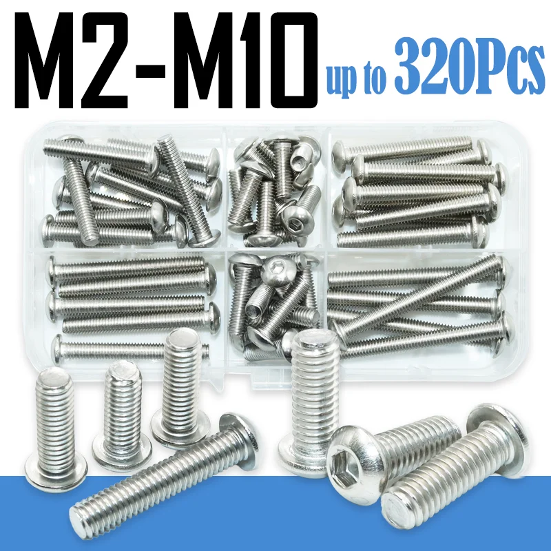 

M2 M2.5 M3 M4 M5 M6 M8 M10 Button Head Socket Cap Machine Bolts Screw Kit Stainless Steel ISO7380 Allen Round Hex Drive Screws