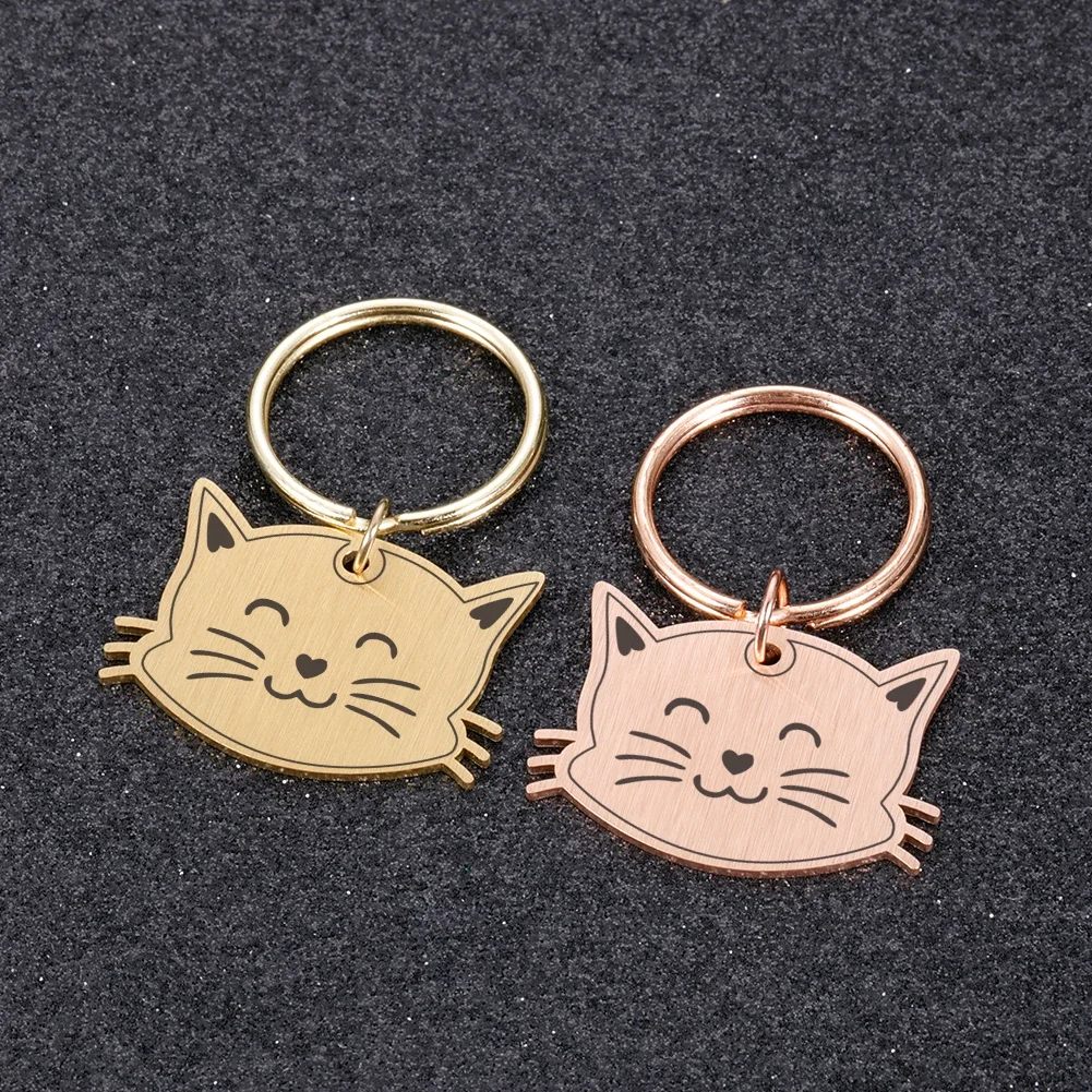 Personalized Pet ID Tags Cute Cat Face Collar Accessories Name Tags ID Collar Pendant Customized Free Engraved Anti-lost Tag