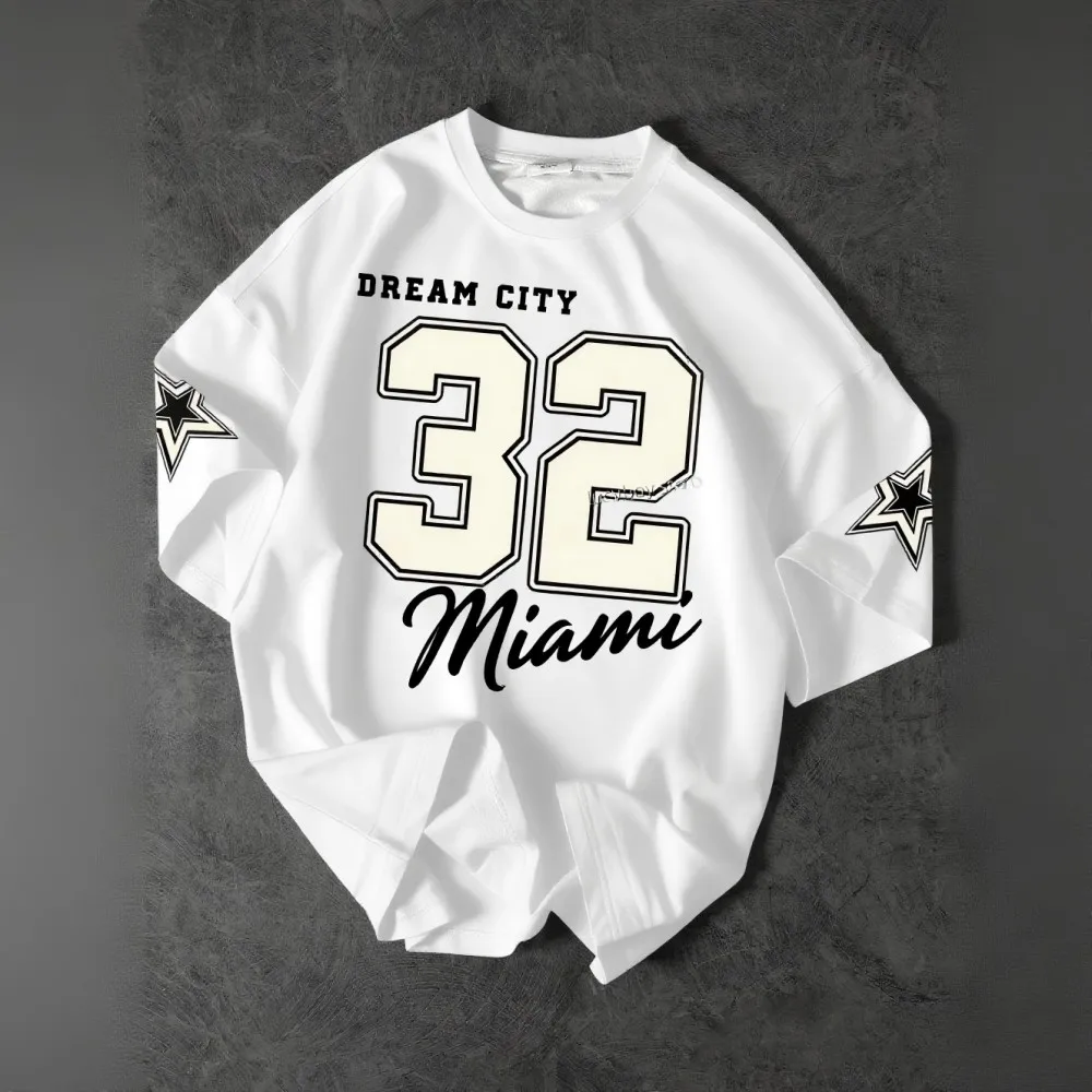 Fashionable new men's summer training dream city letter print micro elastic breathable round neck T-shirt outdoor street top