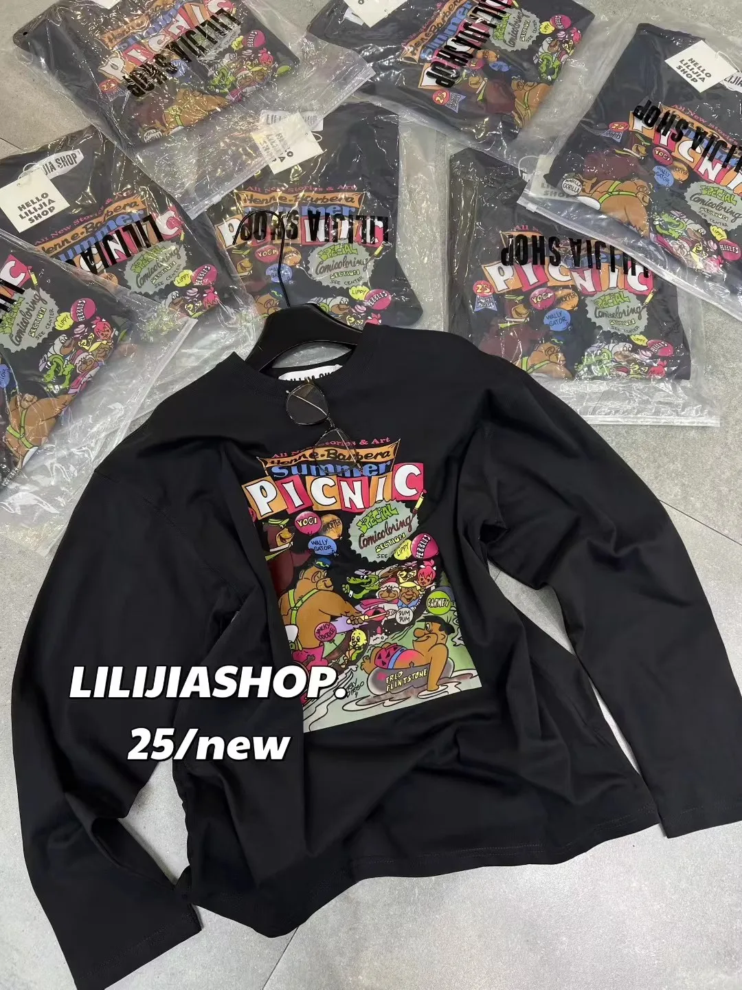 Dongda Gate Herbst Neuheit: Cartoon-Print Rundhals-T-Shirt für Damen – Locker geschnitten, schlank machend, vielseitig und lässig