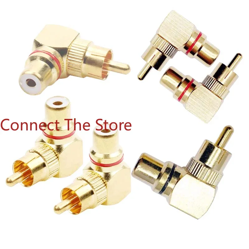 2PCS 90-degree Right-angle All-copper Gold-plated Lotus Elbow Audio And Video Adapter RCA Male To Female AV