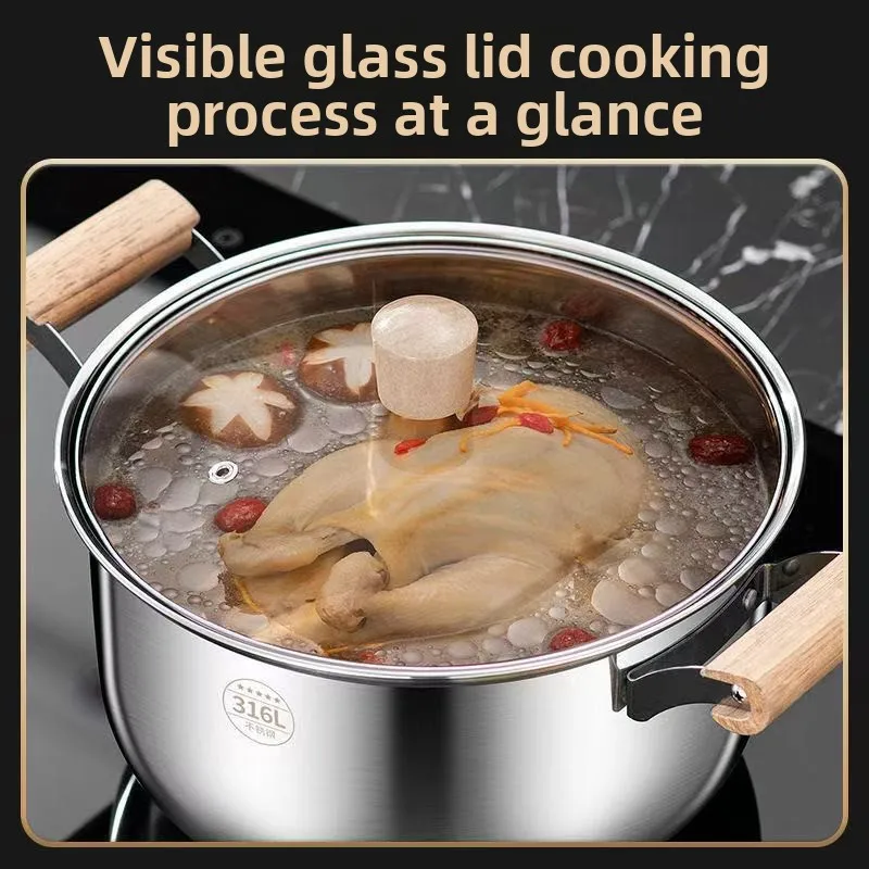 وعاء حساء سميك من الفولاذ المقاوم للصدأ بدرجة الطعام 316، وعاء حليب منزلي، باخرة، موقد غاز، طباخ التعريفي، عالمي #2