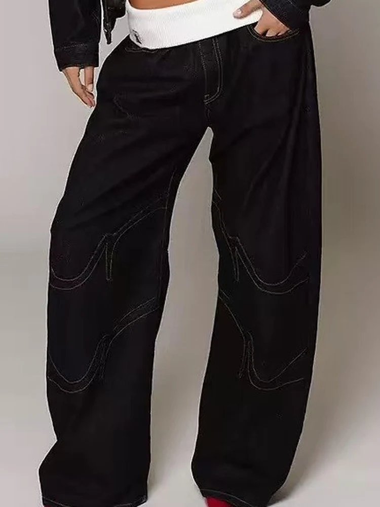 

Retro American Blue Washed out Jeans Loose Casual Straight Leg Cotton Denim Low Waist Zipper Spring Season Ladies Jeans