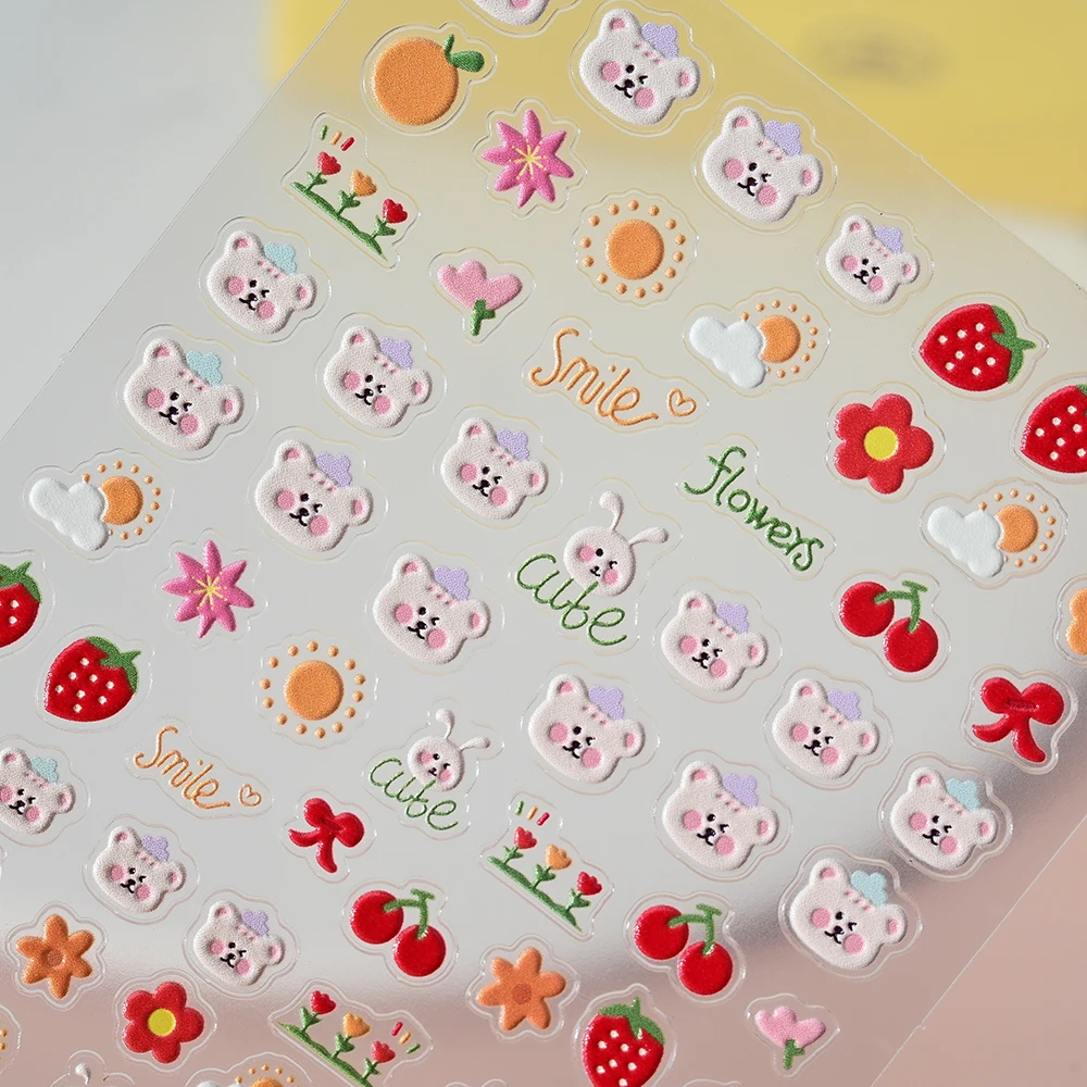 1 sztuk Kawaii ciasto niedźwiedź miłość naklejka do paznokci 5D tłoczona galaretka grzyb królik samoprzylepna naklejka japońskie części do dekoracji paznokci