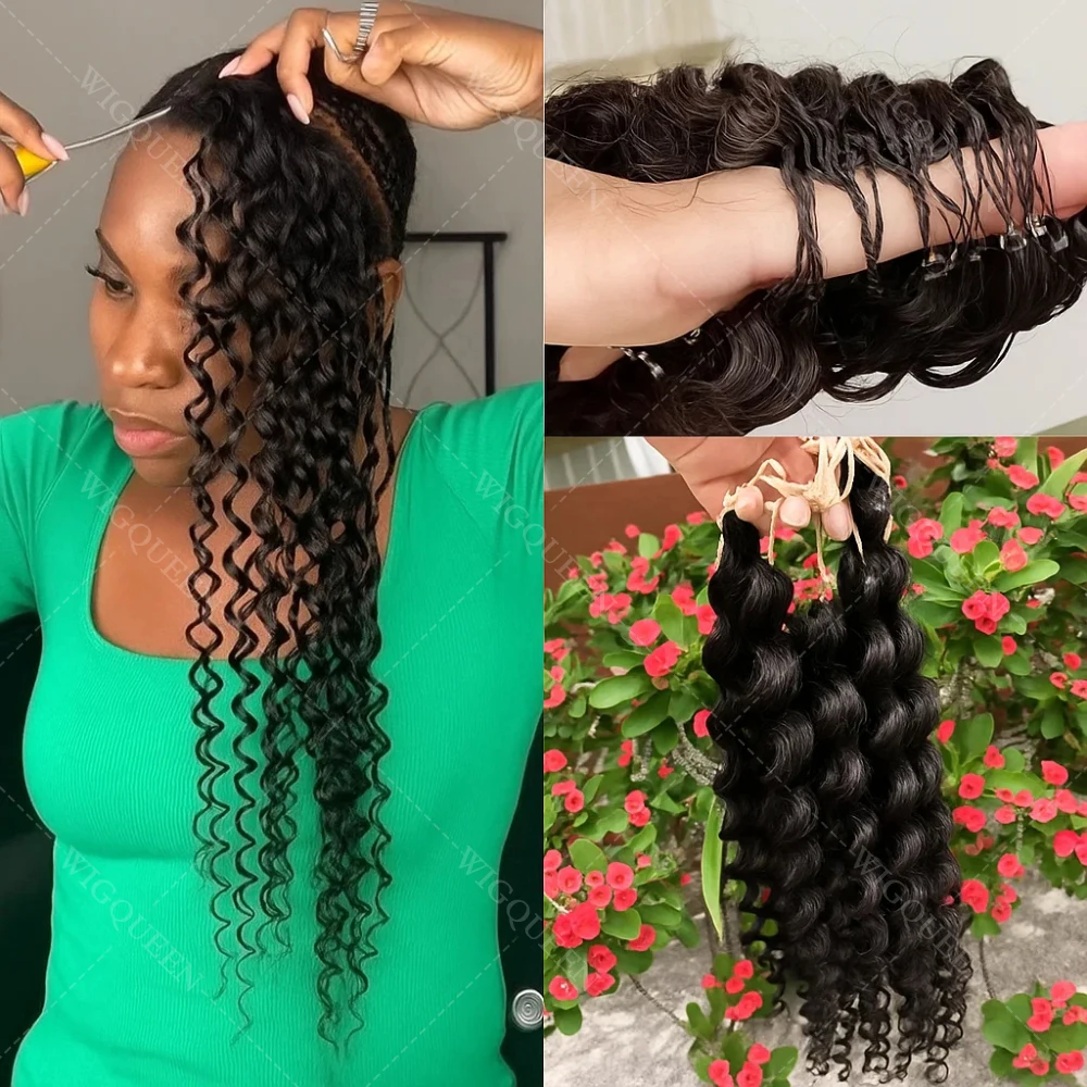 小さな螺旋状の巻き毛の人毛エクステ、編み込み用、ボヘミアンブレイズ、ノットレス、キンキーカール、フェザー、クロシェヘアエクステ用に分割済み