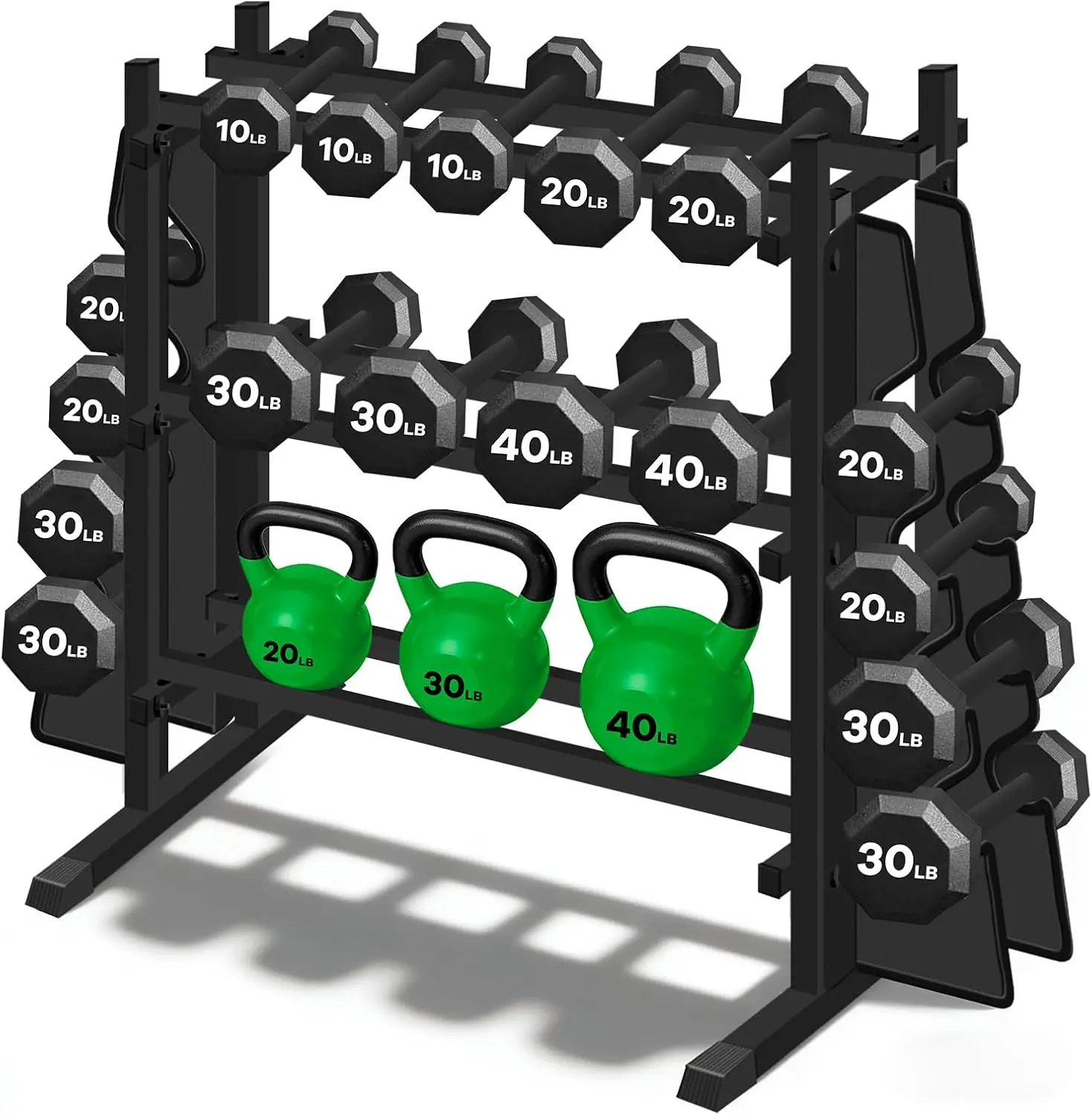 Home Gym: Heavy-Duty Steel 3-Tier Dumbbell Rack, Brown, 1200 LBS Capacity, Double-Side Extension