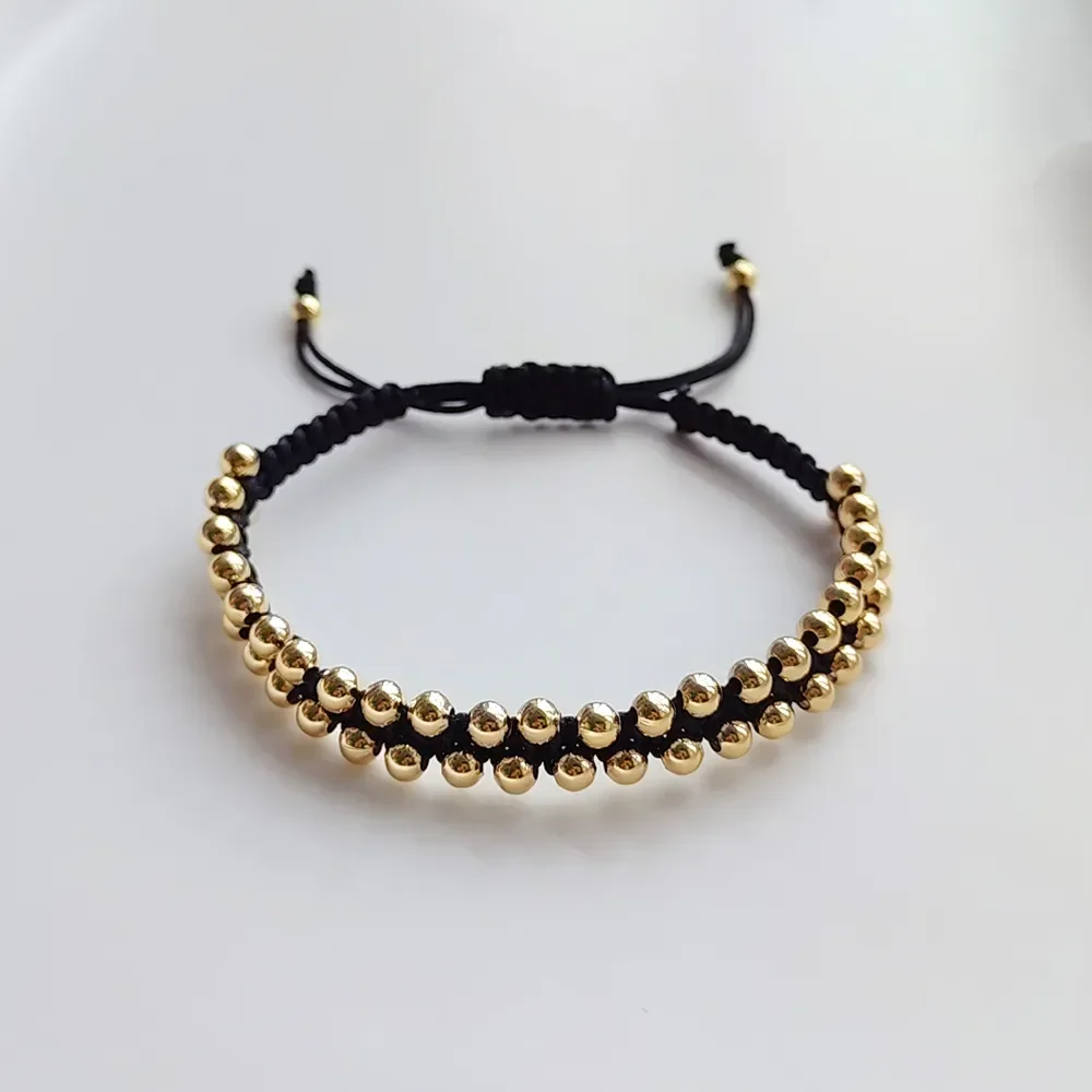 KKBEAD Handmade Braided Bracelet Jewelry for Women 4mm High Quality Gold Plated Beads Bracelets Bijoux Fashion Pulseras Femme