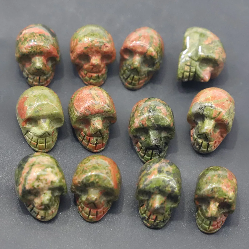 Natural Unakite Stone Skull Statue Carved Healing Ornament Charms Witchcraft Supplies Gemstone Wicca Chakra Home Decoration 6Pcs