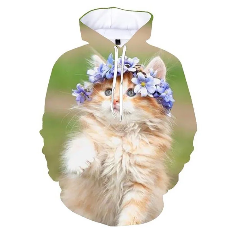 Kawaii Cat Hoodies Animal 3D Print Women Men Oversized Pullovers Long Sleeve Hooded Sweatshirts Streetwear Kids Woman Clothing