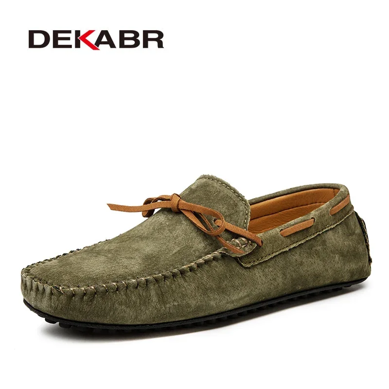 DEKABR Casual Men Genuine Leather Shoes Summer Breathable Green Men's Loafers Leather Shoes Sapato Masculino Zapatos Hombre