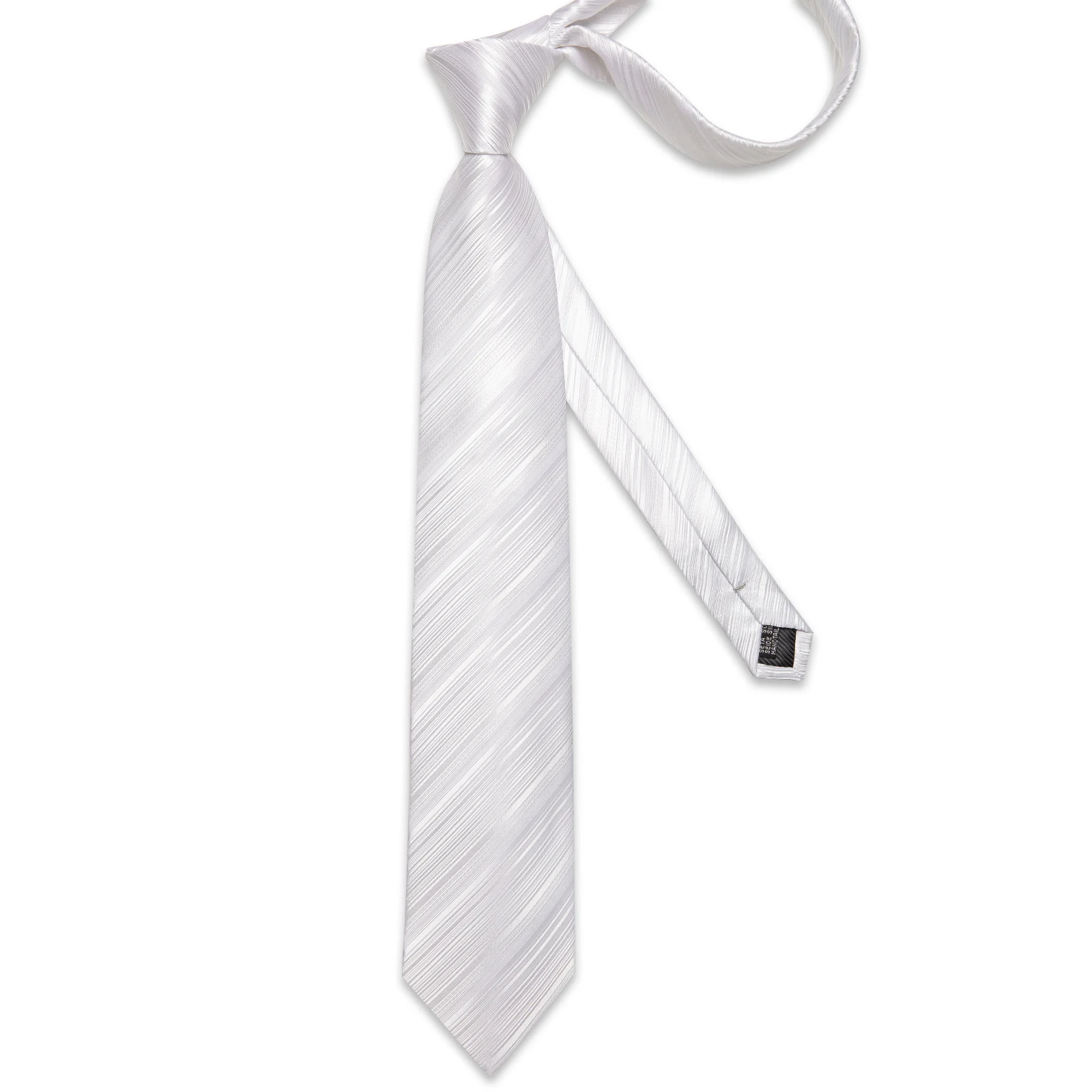 Einfarbige weiße elegante Krawatten für Herren, gestreifte Hochzeits- und Business-Accessoires für Männer, Krawatte, Einstecktuch, Manschettenknöpfe, Geschenk. – Detail 17