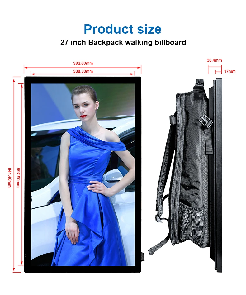 Customized Indoor Outdoor 21.5 27 32 Inch Touch Screen Portable Lcd Advertising Display Screen Backpack