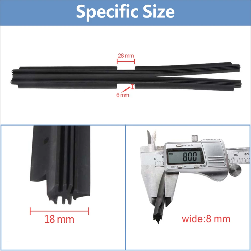 2pcs Auto Vehicle Insert Natural Rubber Car Wiper Blade Strip for Valeo Type Beam Wipers Refill 8mm 24"26"28"30" Car Accessories