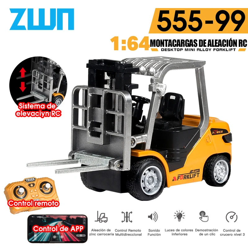 ZWN 1:64 carretilla elevadora de aleación con control remoto, vehículo de ingeniería, juguetes de mesa, carretilla elevadora RC, modelo de colección, regalo para niños