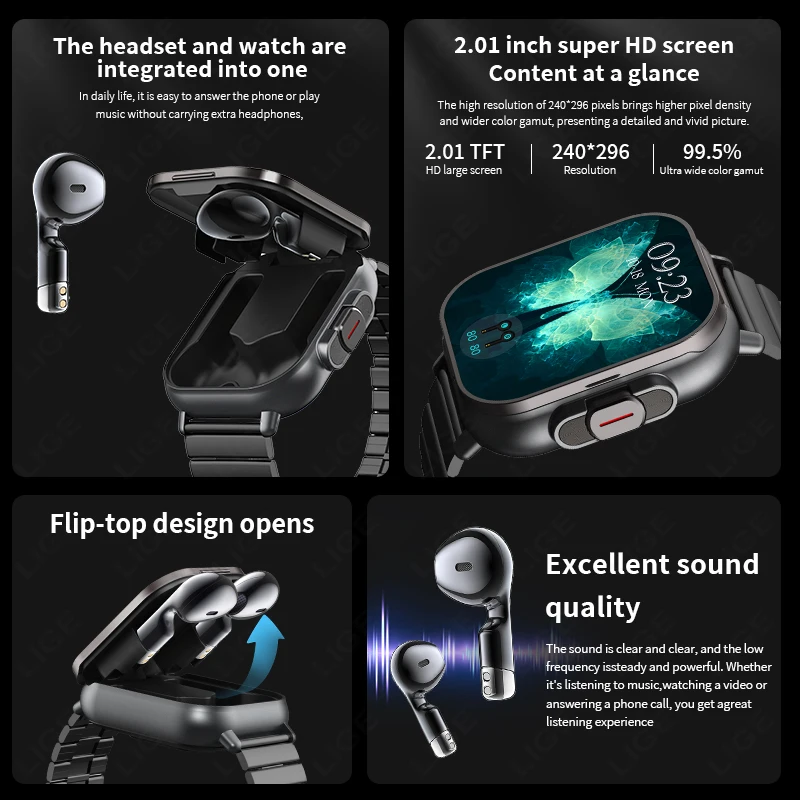 Reloj inteligente NFC TWS 2 en 1, auriculares Bluetooth, llamadas, frecuencia cardíaca, presión arterial, monitoreo de salud, auriculares, reproducción de música, reloj inteligente