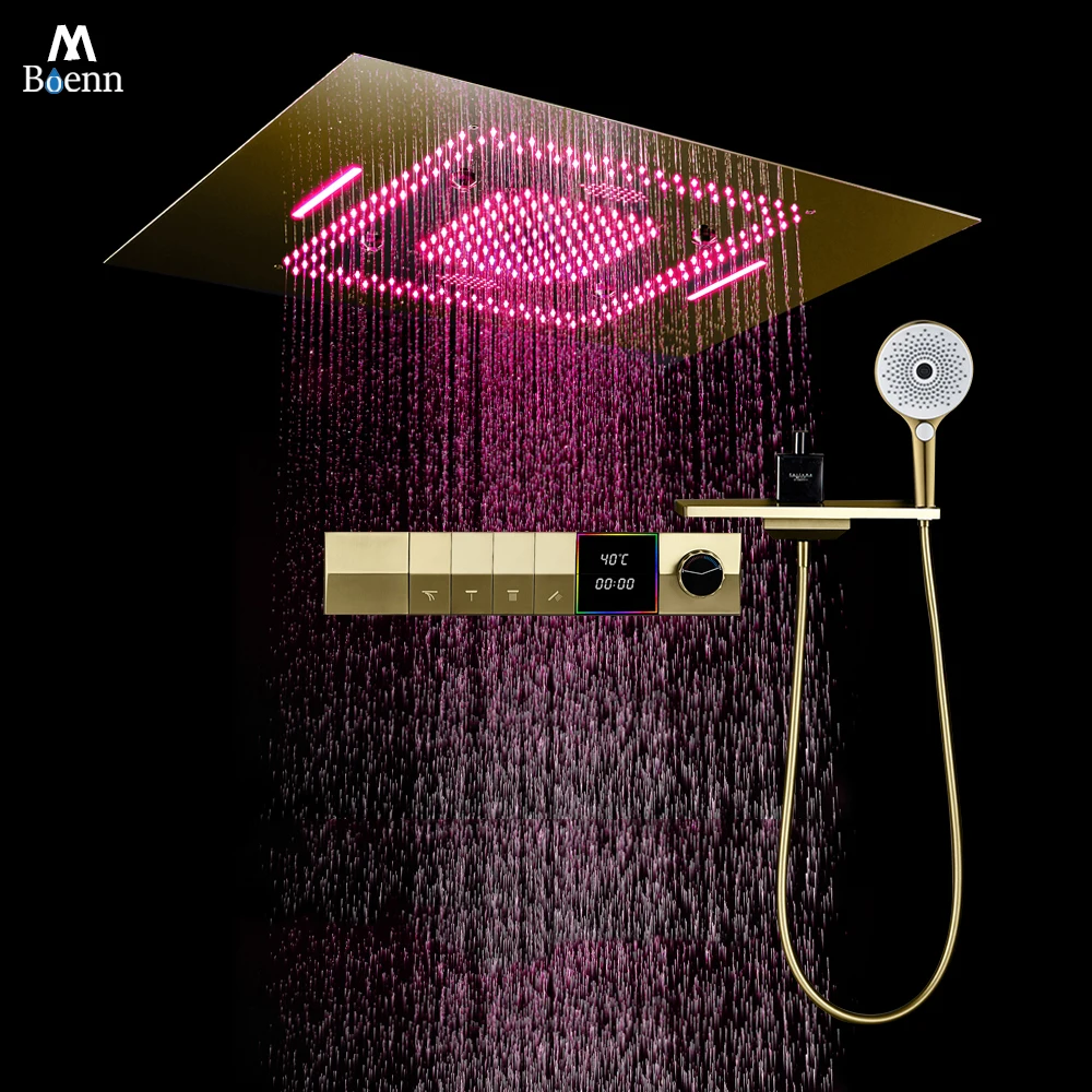 

M Boenn Дисплей температуры Роскошный большой душевой набор Встроенный потолок 800*600 мм Насадка для душа с дождевой насадкой Термостат для ванной комнаты Смеситель