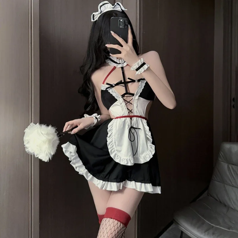 Costume cosplay uniforme da cameriera in pizzo sexy, intimo donna, cuoco cavo, ragazza, coda di peluche, gioco di ruolo, lingerie, abiti Anime Lolita